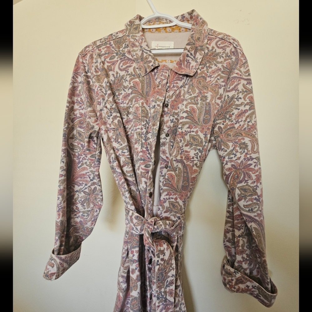 Anthropologie Pink Paisley Jumpsuit with Collared Neckline